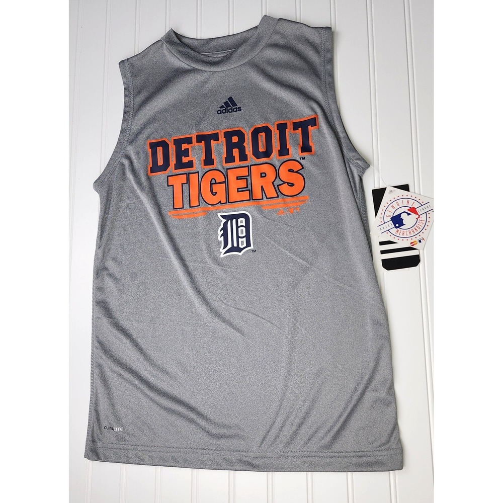 NWT Adidas Detroit Tigers Tank Top Kids M 10/12 Gray New MLB Climalite Shirt